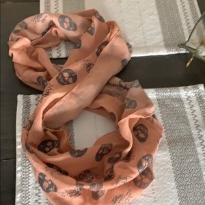Pink and gray skull infinity scarf